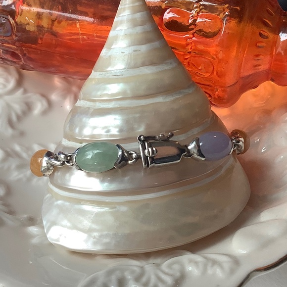 Beautiful Sterling Silver Muti-Gemstone Cabochon Bracelet - Picture 5 of 15
